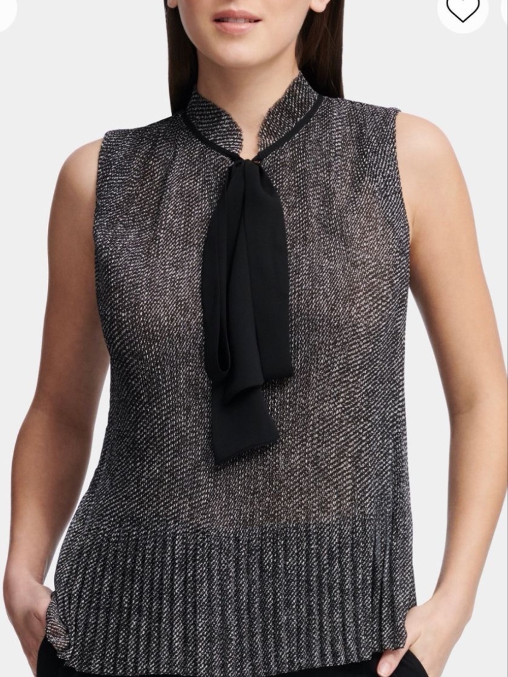 DKNY Black & White Knit Tie-Front Sleeveless Top